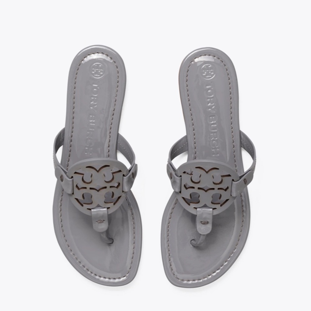 Tory Burch Miller Sandal Patent Leather in color Gray